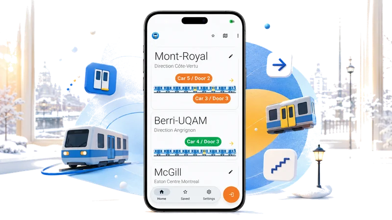 MTL Exits route planning and train car, door, and station exit guidance.